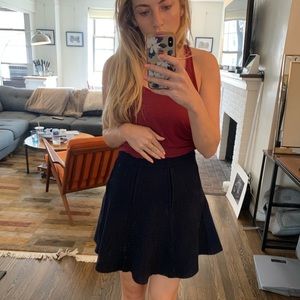 Navy Fabric Flare Skirt